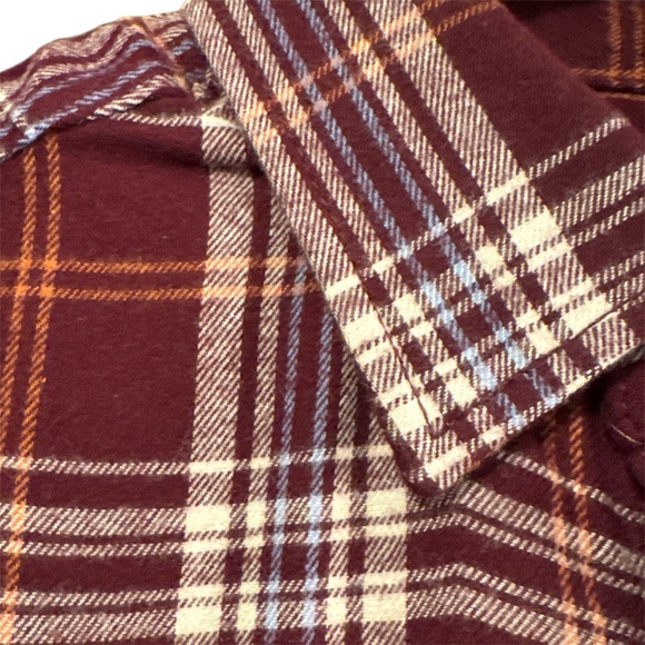 George Men’s Small Burgundy Maroon Cream Plaid Flannel Shirt Button-Up - Picture 2 of 2